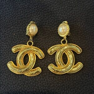 Gold Earrings with Pearl Detail